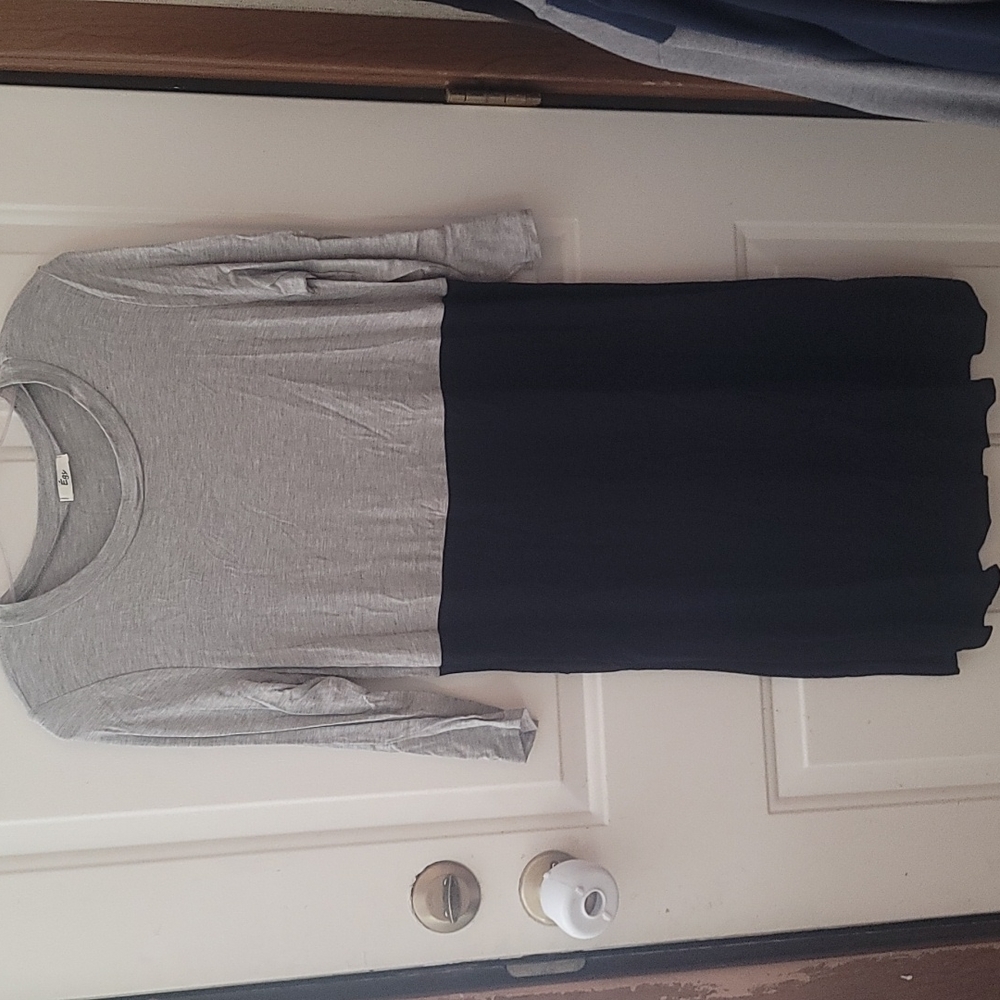 ELOGES COLOR BLOCK SHIFT DRESS: BLACK/GRAY: NWOT: SZ SMALL